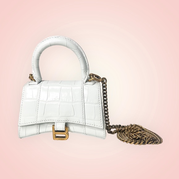 Balenciaga White Croc Embossed XXS Top Handle Crossbody Chain Bag - Picture 3 of 11